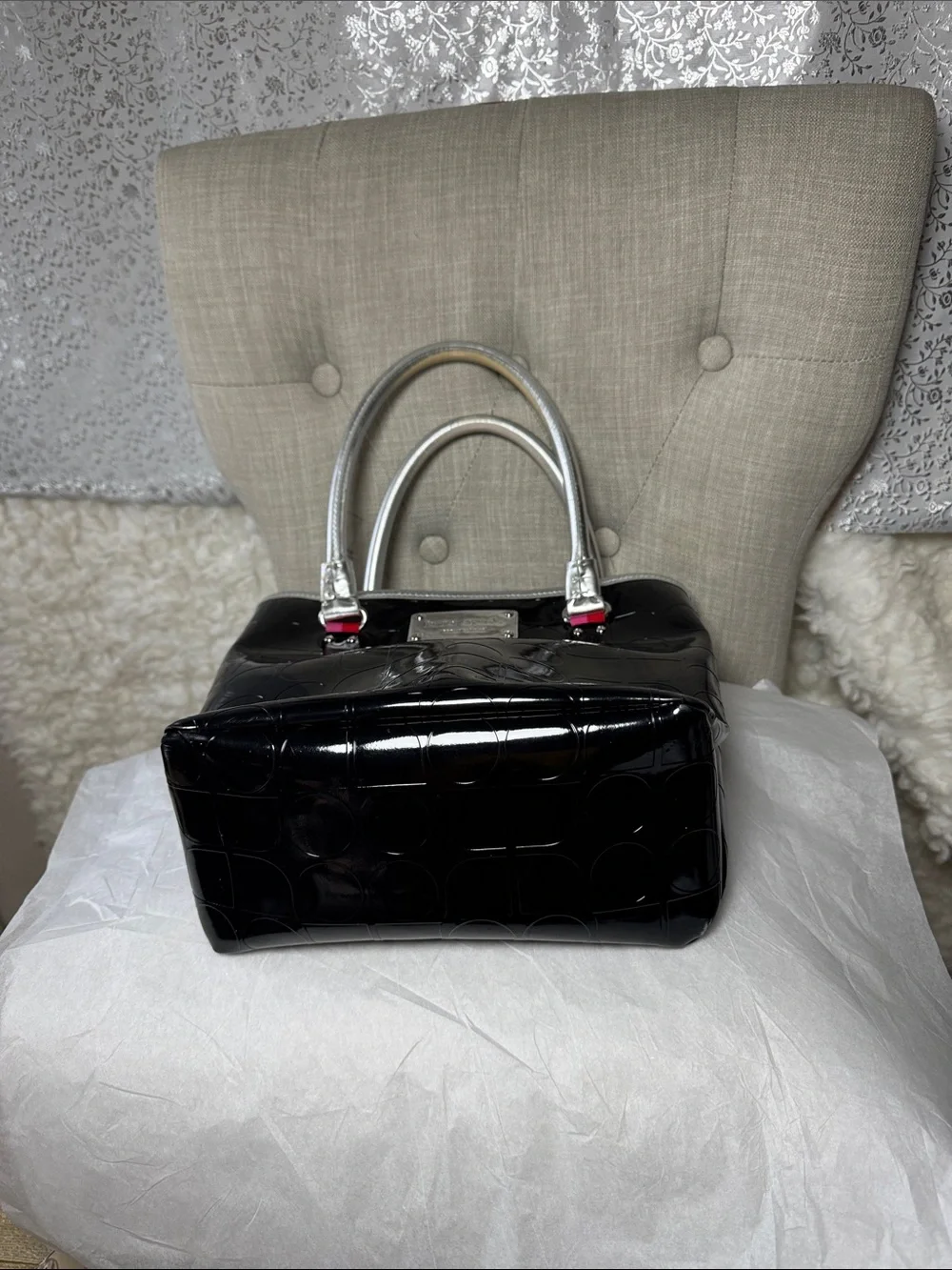 kate spade Black Patent Tote with Silver Handles